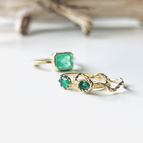K18YG エメラルド リング a flower］エメラルド×K18YG リング | Shining Baby jewelry