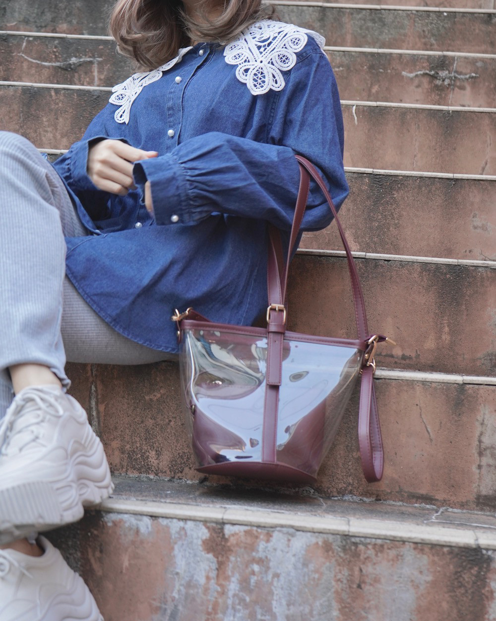 Big Lace Collar Denim Blouse 長袖ブラウス ブルー 青 ガーリー