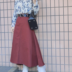 Chino Long A-Line Skirt (Bordeaux) ロングスカート レッド 赤 カジュアル 2枚目の画像