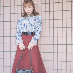 Chino Long A-Line Skirt (Bordeaux) ロングスカート レッド 赤 カジュアル 4枚目の画像