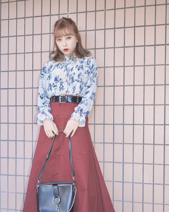 Chino Long A-Line Skirt (Bordeaux) ロングスカート レッド 赤 カジュアル 4枚目の画像