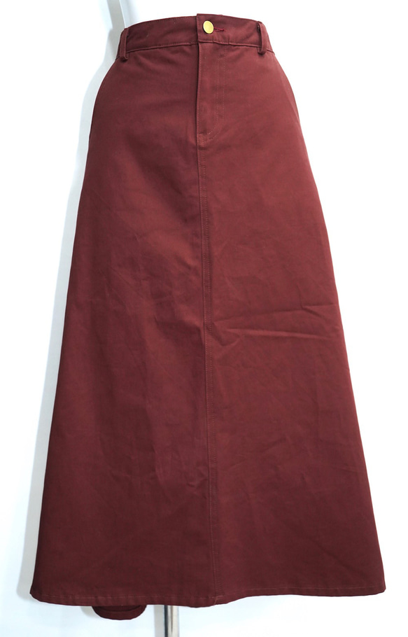 Chino Long A-Line Skirt (Bordeaux) ロングスカート レッド 赤 カジュアル 6枚目の画像