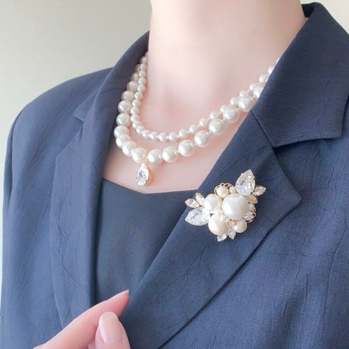 卒園式や入学式にも】ナチュラル/クレッセントブローチ/クリア＜結婚式