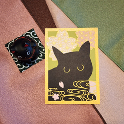 黒猫と和柄 切り絵アート L判 (桜) 3枚目の画像