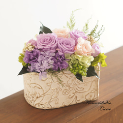 アレンジメント】紫のバラとカーネーションのアレンジメント（ピンク