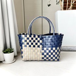 即納】プラカゴバッグ Lサイズ マルチボーダー柄 ゴールド系 プラカゴ