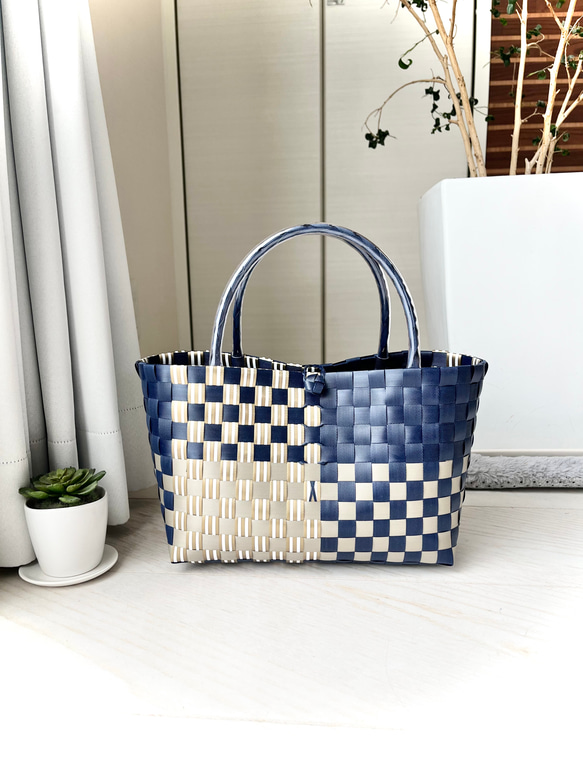 ネイビーグレージュ・ツートンカラー(Sサイズ) かごバッグ drops