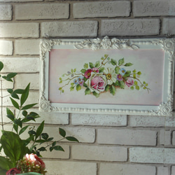 薔薇のレリーフフレーム付きハンドペイント 薔薇と野ばらのアートパネル 8枚目の画像