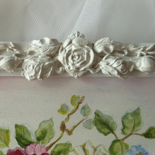 薔薇のレリーフフレーム付きハンドペイント 薔薇と野ばらのアート