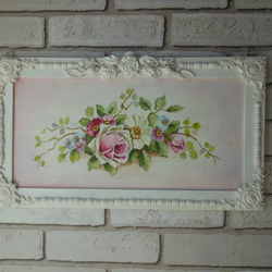 薔薇のレリーフフレーム付きハンドペイント 薔薇と野ばらのアートパネル 9枚目の画像