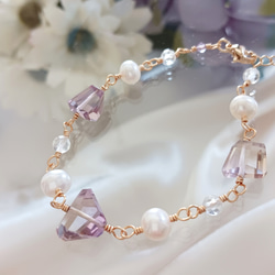 ♡ピンクシラー♡ ♡♡ハートアクアマリン　ブレスレット ✧₊⁎一点物˚✧₊⁎ アクアマリンハートうさぎちゃん天然石