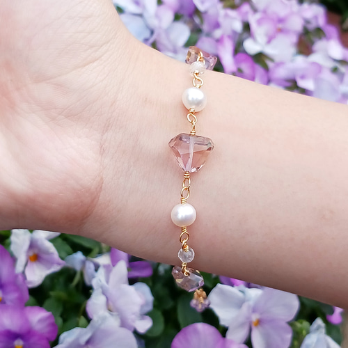 14kgfアメトリンブレスレット 淡水パール ピンクアメジスト 2月