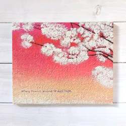 真作】絵画 油彩SM（板絵） 春の水辺 桜咲く静かな風景 花咲く