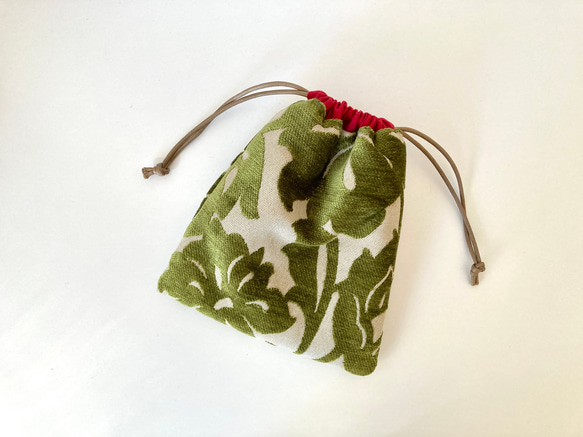【受注製作】モスグリーン花模様の巾着袋 4枚目の画像