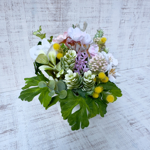 春のアレンジメント 桜 ミモザ アーティシャルフラワー 造花