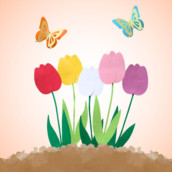 【春の壁面】チューリップ　ちょうちょ　保育園　幼稚園　高齢者施設　３月　４月　掲示板　POP 1枚目の画像