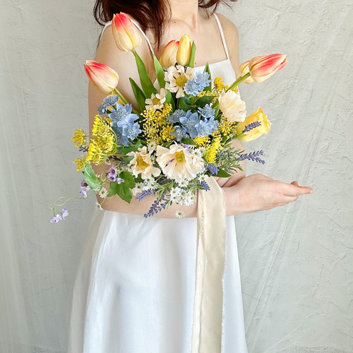 即納OK！チューリップと小花の海外風カラフルブーケ アーティ