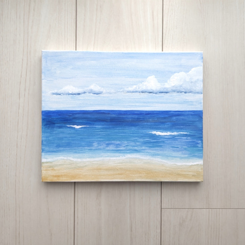 水彩画 見づらかっ 海と空の風景 約18cm x 14cm キャンバス 水彩画 見づらかっ 海と空の風景 約18cm x 14cm キャンバス