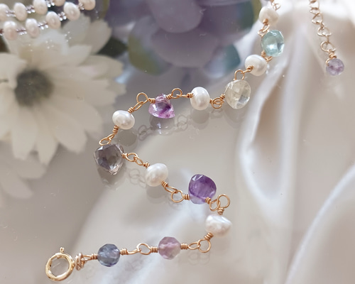 天然石ブレスレット 14kgf カラーオパール 淡水パール 天然石ブレスレット 14kgf カラーオパール 淡水パール 天然石