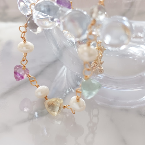 14kgfフローライトブレスレット 淡水パール 6月誕生石 ブレスレット