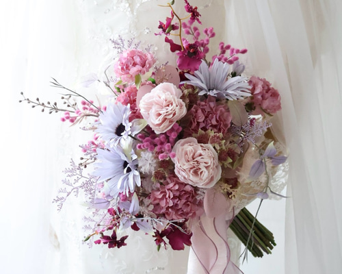 ピンク　造花　ウェディングブーケ 楽天市場】【桜 ブーケ】【胡蝶蘭ブーケ】5点 セット 八重桜