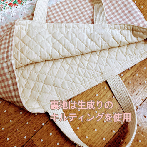 入園入学2024 完成品 ピンクのギンガムチェックといちごのレッスン 