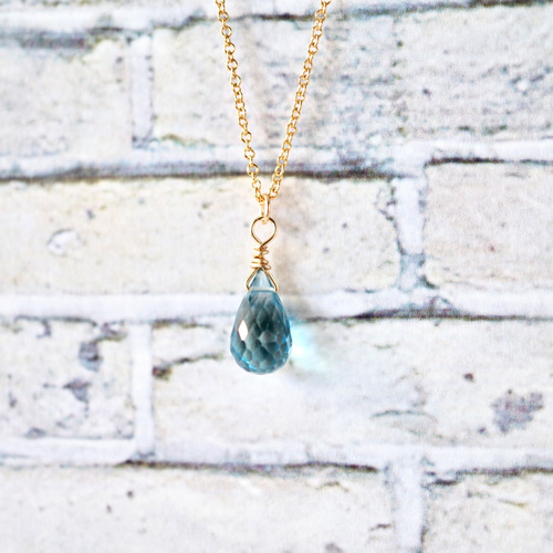 現品のみ ロンドンブルートパーズの14kgfネックレス 天然石 小ぶり 青