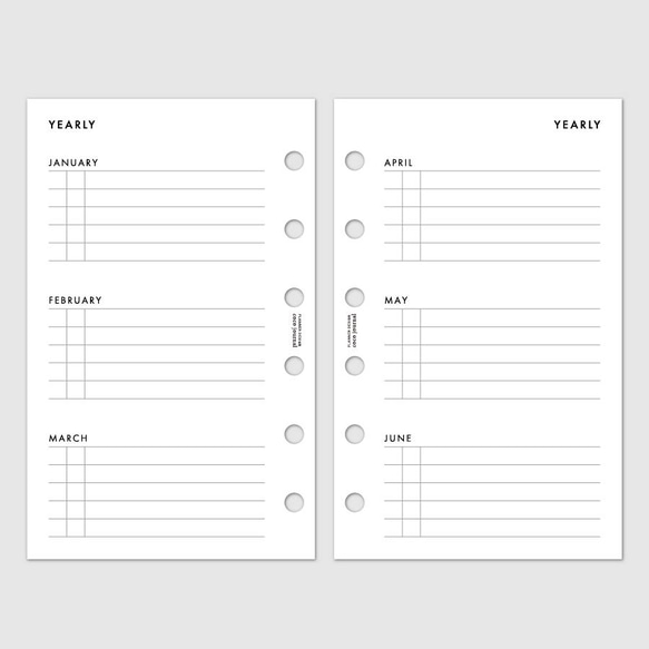 《ミニ6サイズ》システム手帳リフィル／見開きで半年の計画が立てられるリフィル【CBMI_FL02】 2枚目の画像