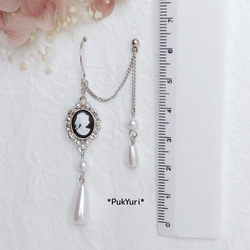 カメオとパールの2ホールピアス/ノンホールピアス/イヤーカフ/軟骨ピアス/2連ピアス 9枚目の画像