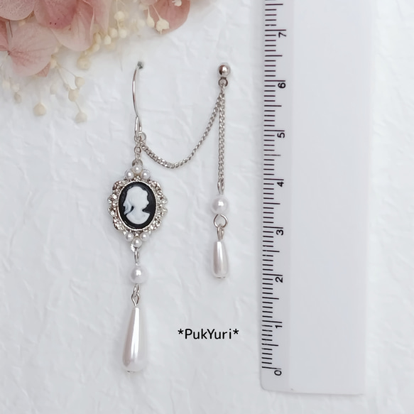 カメオとパールの2ホールピアス/ノンホールピアス/イヤーカフ/軟骨ピアス/2連ピアス 9枚目の画像