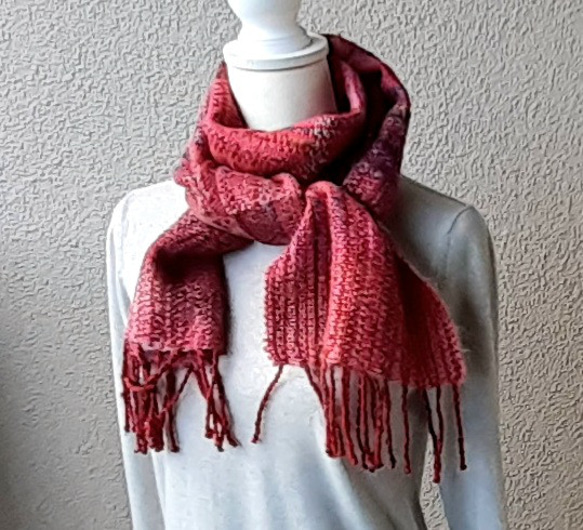 ストール・マフラー [カラーは、ピンク] ピンク系の手織りマフラー WM0688 一点物 マフラー tsure-zure 通販