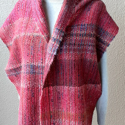ピンク系の手織りマフラー WM0688           一点物 6枚目の画像