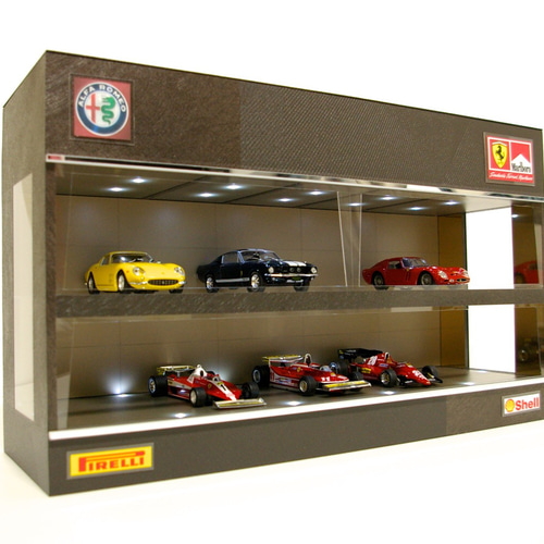 人気カラーの 1/43展示14台可・ブラウン梨地・2層式ディスプレーBOX / ネオ ミニカー