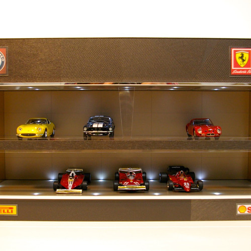 1/43展示14台可・ブラウン梨地・2層式ディスプレーBOX / LED20灯  