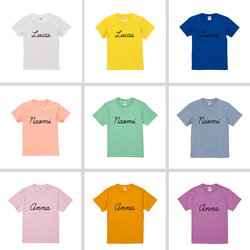 4枚セット☆ロンパースとシャツ3枚　【全36色】筆記体名前入れTシャツ　出産祝い、家族フォトにもおすすめ 4枚目の画像