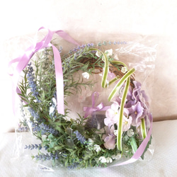 アーティフィシャルフラワー　ラベンダーと紫陽花のリース サシェ付き　 8枚目の画像