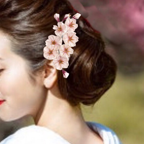 七輪桜の髪飾り つまみ細工 七五三 桃色 浴衣 ピンク 桜 着物 七輪桜の髪飾り つまみ細工 七五三 桃色 浴衣 ピンク 桜 着物