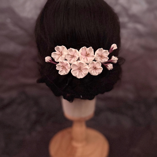 七輪桜の髪飾り つまみ細工 七五三 桃色 浴衣 ピンク 桜 着物