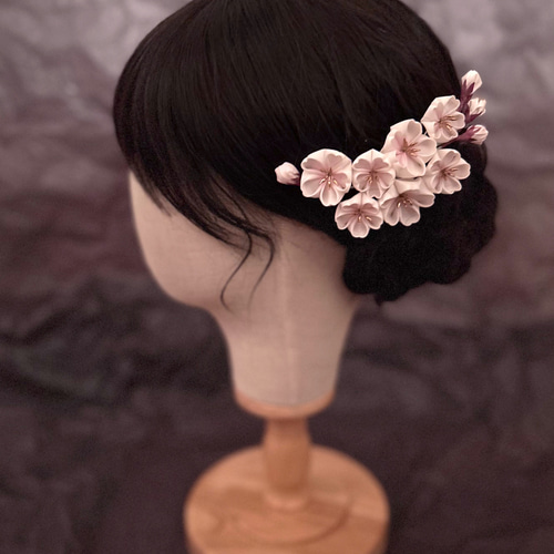 七輪桜の髪飾り つまみ細工 七五三 桃色 浴衣 ピンク 桜 着物 七輪桜の髪飾り つまみ細工 七五三 桃色 浴衣 ピンク 桜 着物