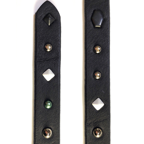 パトリックステファン　ロングナロー　スタッズベルト　レザー　ブラック　匿名配送 ナローベルト スタッズベルト ロングベルト 栃木レザーベルト 本