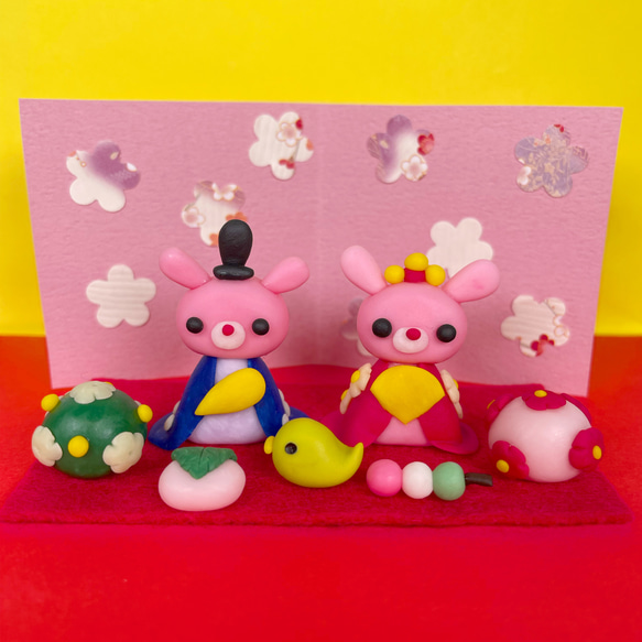 ハンドメイド うさぎさんのひな祭り飾り 雛飾り ひな祭り 置物 うさぎ