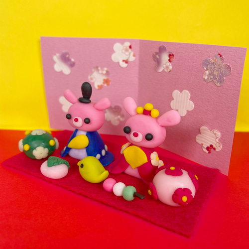 ハンドメイド うさぎさんのひな祭り飾り 雛飾り ひな祭り 置物 うさぎ