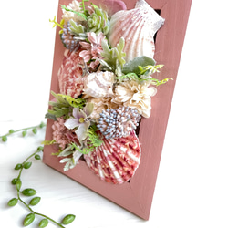 フラワーフレーム　貝と多肉植物　スモーキーピンク　フラワーアレンジメント　フラワーインテリア　フラワーリース　花　 5枚目の画像