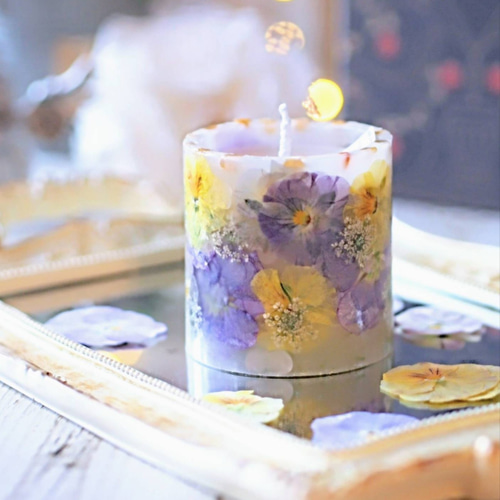 パープル＆イエロー系ビオラのボタニカルアロマキャンドル（イエロー