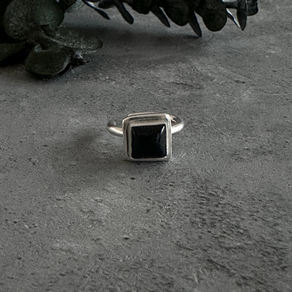 silver950/正方形オニキスのイヤーカフ/ 片耳用 5枚目の画像