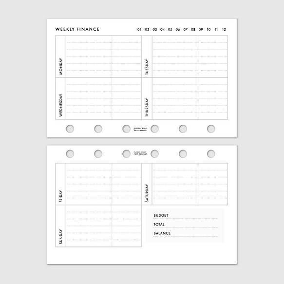 システム手帳リフィル《ミニ6サイズ》週間家計簿【CBMI_CL04】 2枚目の画像