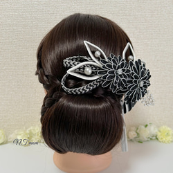 成人式卒業式結婚式・和装水引髪飾り・華ニ輪・黒銀 7枚目の画像