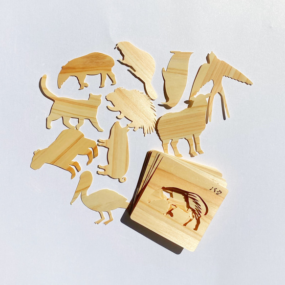 ●初めてのカードゲーム●動物編③●天然国産ヒノキ　キッズ　ナチュラル　かわいい　ペーパークラフト　バク　ビーバー　羊　猫 3枚目の画像