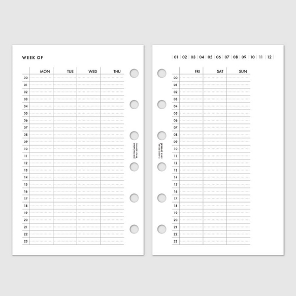 ミニ6サイズ・システム手帳リフィル／24時間バーチカルのウィークリー・バレットジャーナル【CBMI_WL04】 2枚目の画像