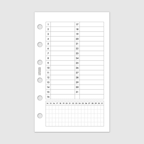 ミニ6サイズ・システム手帳リフィル／シンプル・万能マンスリー【CBMI_ML05】 5枚目の画像